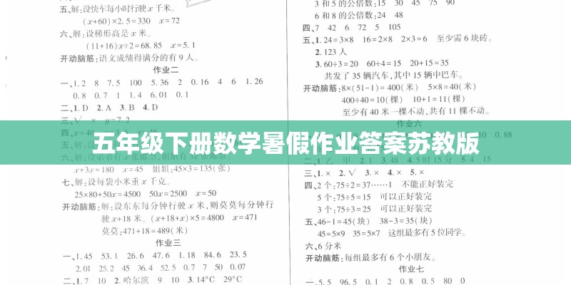 五年级下册数学暑假作业答案苏教版