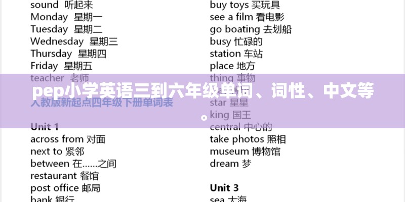 pep小学英语三到六年级单词、词性、中文等。