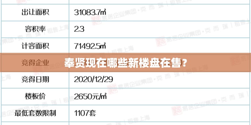 奉贤现在哪些新楼盘在售？